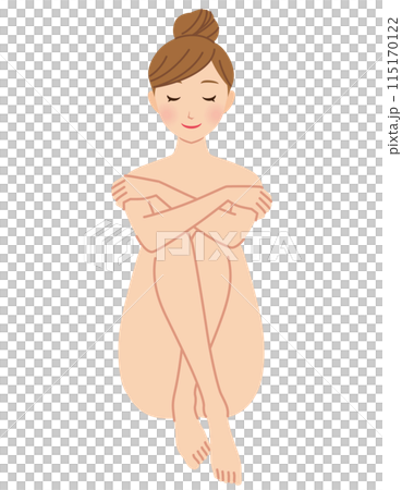 膝を抱えて座る、裸の女性 美容 リラックス 膝を抱えて座る、裸の女性 美容 リラックス 115170122