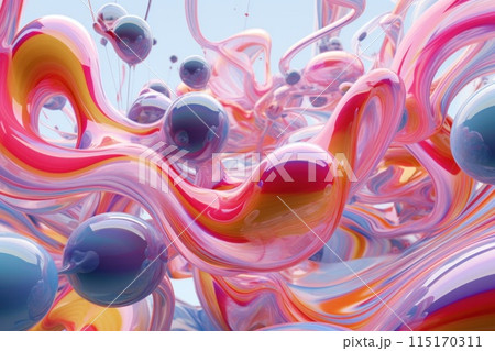 Colorful Abstract Liquid Swirls with Floating Spheres 115170311