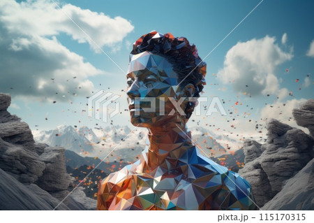 Geometric Sculpture in a Mountainous Landscape 115170315