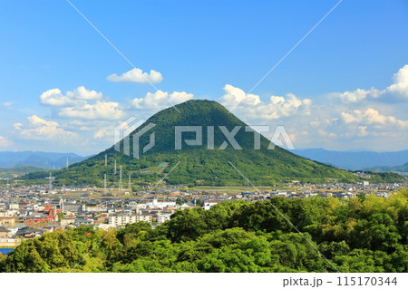 【香川県】青ノ山から見た丸亀市の町並みと飯野山(讃岐富士) 【香川県】青ノ山から見た丸亀市の町並みと飯野山(讃岐富士) 115170344