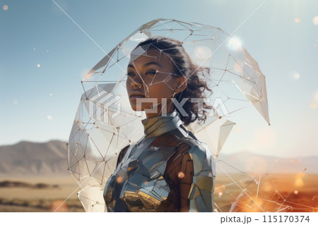 Futuristic Woman with Geometric Digital Elements 115170374
