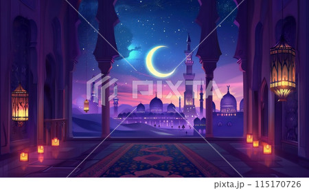 Traditional illustration of a Muslim city in cartoon style 115170726