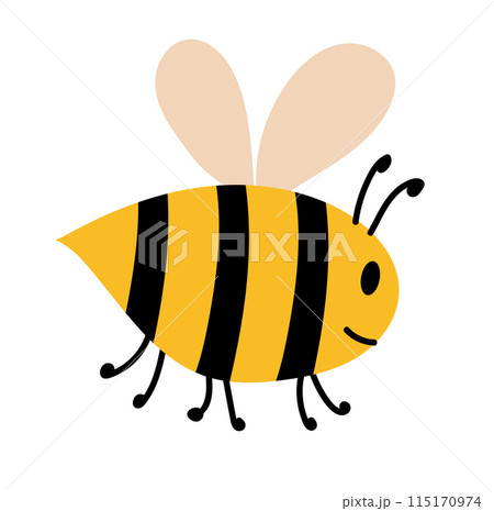 Vector cute cartoon bee. Funny baby bumblebee for kids design. Flat illustration. Vector cute cartoon bee. Funny baby bumblebee for kids design. Flat illustration. 115170974