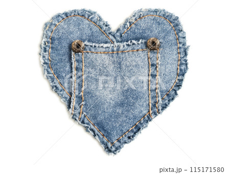 Jeans, Blue denim Heart shape. Valentine jeans heart Isolated on white. love of casual clothes and jeans 115171580