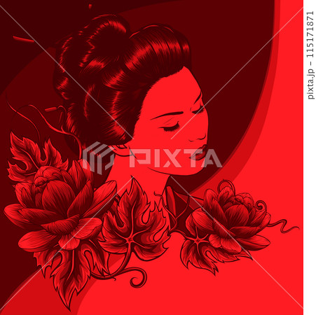 Vector illustration of Asian Geisha Woman with flower 115171871