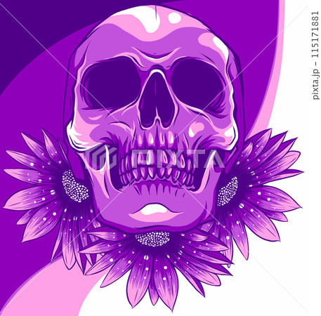 vector illustration of Human skull and flower 115171881