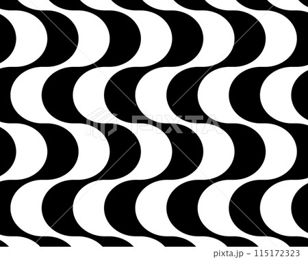 Repeating vertical black and white waves in Portuguese pavement style. Copacabana sidewalk mosaic pattern. Famous beach promenade in Rio de Janeiro. Brasilian symbol. Vector graphic illustration Repeating vertical black and white waves in Portuguese pavement style. Copacabana sidewalk mosaic pattern. Famous beach promenade in Rio de Janeiro. Brasilian symbol. Vector graphic illustration 115172323