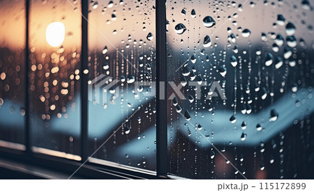 雨の日の窓についた水滴 雨の日の窓についた水滴 115172899