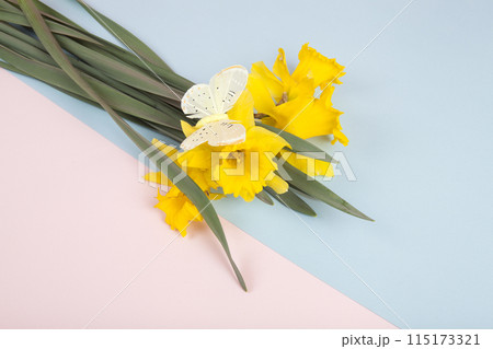 a bouquet of daffodils with a butterfly on it a bouquet of daffodils with a butterfly on it 115173321