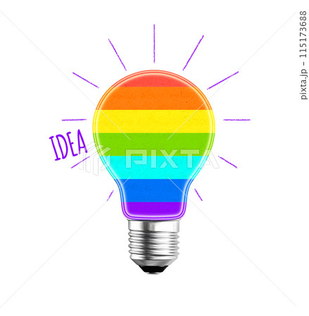 To be yourself, to be unique. Not like most. Colorful light bulb in paper cut style. Individuality, stand out from crowd, creative idea, be a different, independence concept. Isolated on white 115173688