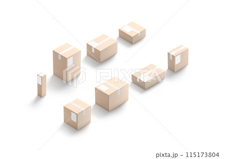 Blank white shipping label on craft box mockup, different shapes 115173804