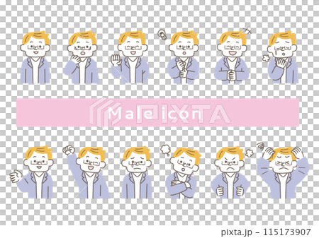 Office casual men's facial expression illustration set 115173907