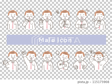 Facial expression illustration set of a man wearing a tie 115173908