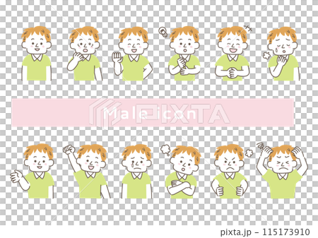 Facial expression illustration set of a man wearing a polo shirt 115173910