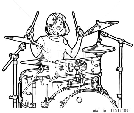 ドラムを叩く女性のイラスト 115174892