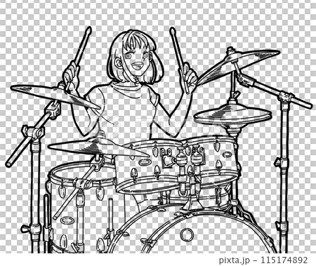 ドラムを叩く女性のイラスト 115174892
