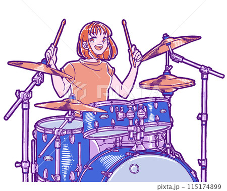 ドラムを叩く女性のイラスト 115174899