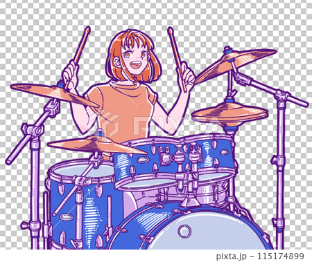 ドラムを叩く女性のイラスト 115174899