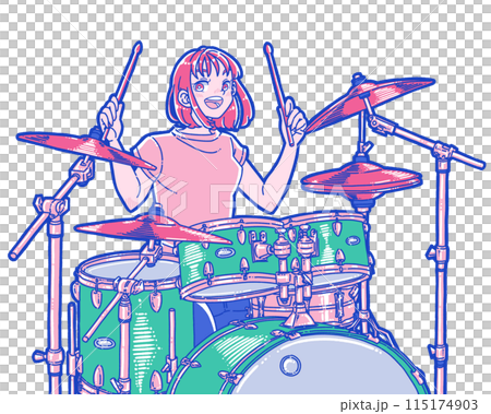 ドラムを叩く女性のイラスト 115174903