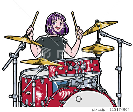 ドラムを叩く女性のイラスト 115174904