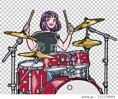 ドラムを叩く女性のイラスト 115174904