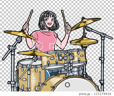 ドラムを叩く女性のイラスト 115174910