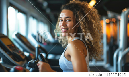 Laughing teenagers chatting at a table in a cafe. 115175045