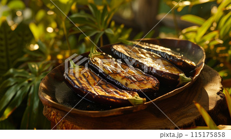 Warm grilled eggplants. 115175858