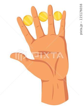 Hand with coins. Money donation, charity or investment. Coins or cash in hand. Colorful flat vector illustration with isolated on white 115176038