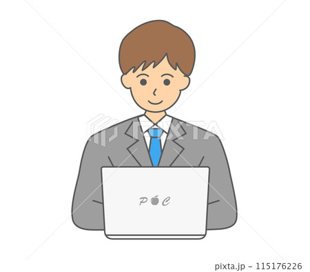 ノートパソコンを使うスーツの男性ビジネスマンのイラスト素材 ノートパソコンを使うスーツの男性ビジネスマンのイラスト素材 115176226