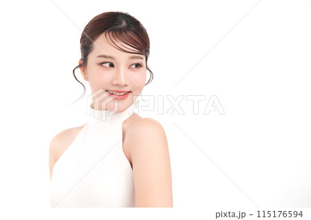 Beautiful young asian woman with clean fresh skin on white background, Face care, Facial treatment, Cosmetology, beauty and spa, Asian women portrait. Beautiful young asian woman with clean fresh skin on white background, Face care, Facial treatment, Cosmetology, beauty and spa, Asian women portrait. 115176594