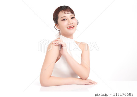 Beautiful young asian woman with clean fresh skin on white background, Face care, Facial treatment, Cosmetology, beauty and spa, Asian women portrait. 115176595