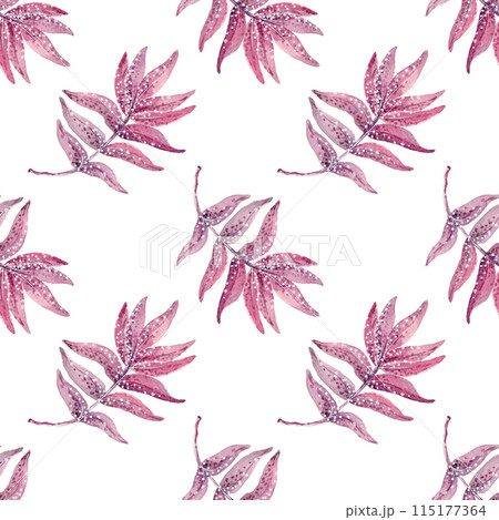 Autumn leaves. Falling rowan leaves. Vintage fall pattern, great design for any purpose. Watercolor illustration. Botanical background 115177364