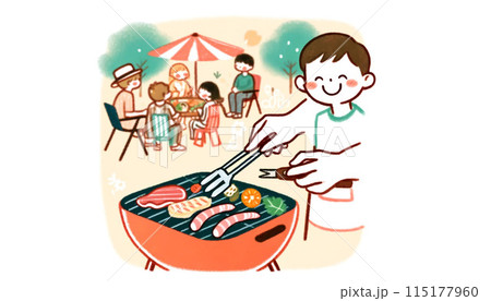 夏！家族でBBQ・キャンプ用のイラスト 115177960