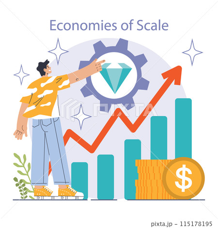Reducing the cost of production. Automatization and effective optimization of manufacturing expense. Balance of costs and income. Flat vector illustration 115178195