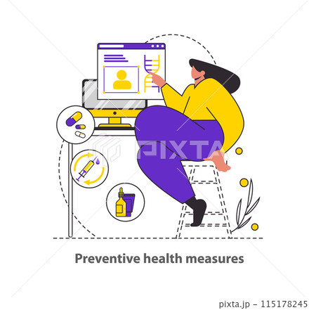 Preventive Health Measures concept Showcases health monitoring through digital platforms, emphasizing proactive personal healthcare management Vector illustration 115178245