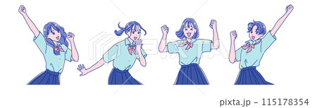ガッツポーズして喜ぶアニメ調の女子学生 115178354