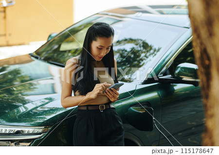 Woman Checking Charging Application 115178647