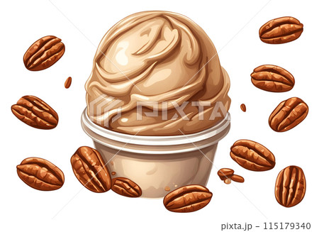 Chewy praline pecans in refreshing caramel filled cup, AI Generated 115179340