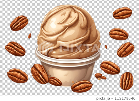 Chewy praline pecans in refreshing caramel filled cup, AI Generated 115179340