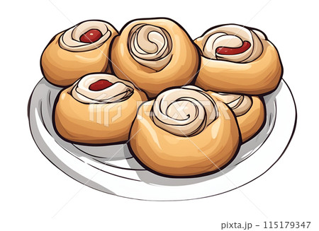 Illustration of raspberry Czech Kolache plate, celebrating berry season, AI Generated 115179347