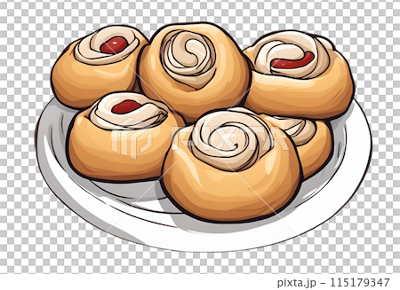 Illustration of raspberry Czech Kolache plate, celebrating berry season, AI Generated 115179347