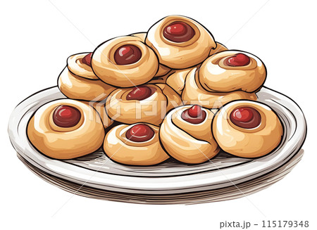 Illustration of small batch raspberry Czech Kolache with brioche dough, AI Generated 115179348