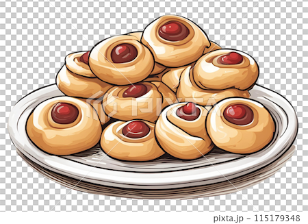 Illustration of small batch raspberry Czech Kolache with brioche dough, AI Generated 115179348