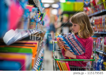 Children preparing for school, Buying school supplies, 115179585