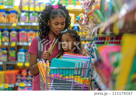 Children preparing for school, Buying school supplies, 115179587