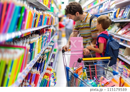 Children preparing for school, Buying school supplies, 115179589