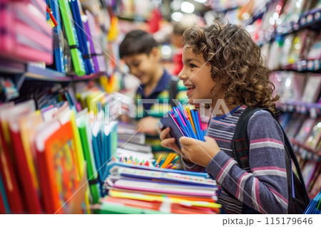 Children preparing for school, Buying school supplies, 115179646