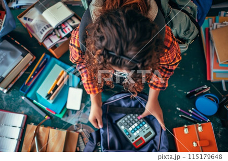 Children preparing for school, Buying school supplies, 115179648
