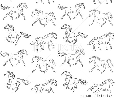 Vector seamless pattern of hand drawn horses Vector seamless pattern of hand drawn horses 115180157